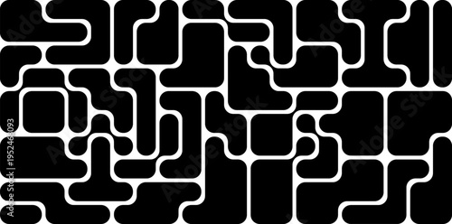 Abstract Bento Grid Black Rounded Geometric Maze Pattern Background
