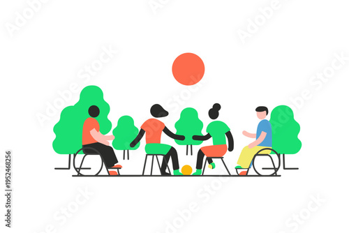 Diverse Community Playing Adaptive Sports in Urban Park