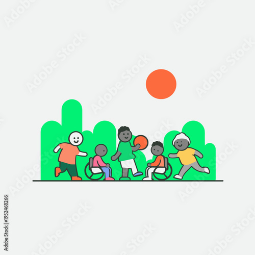 Diverse Community Playing Adaptive Sports in Urban Park