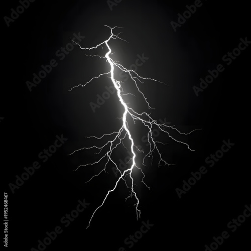 Realistic white lightning bolt isolated on dark background electric storm energy strike