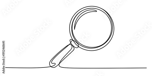 Continuous line drawing of a magnifying glass for research and exploration concepts