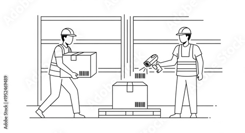 Warehouse Workers Scanning and Moving Boxes in a Distribution Center.
