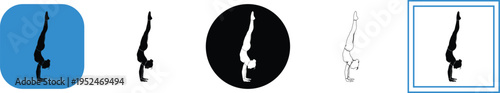 Various vector illustrations of a person doing handstands in different colors and shapes