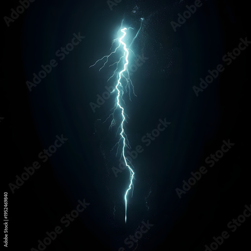 Blue lightning bolt electric energy effect isolated on black background power flash