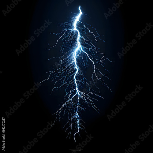 Blue lightning bolt electric energy effect isolated on black background power flash