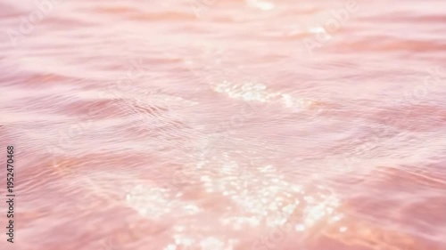 Calm pink water ripples with soft golden sunlight reflections on a serene shimmering lake surface
