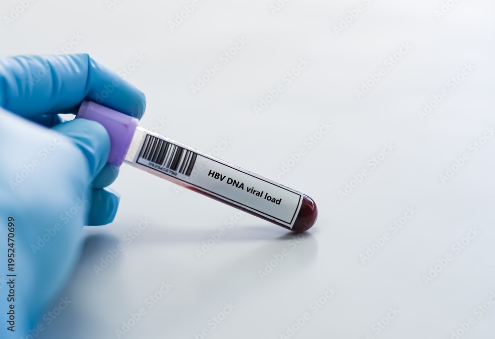 Obraz premium Blood sample tube for HBV DNA viral load test analysis.
