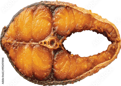Fried Fish Steak with Golden Brown Crispy Texture on White Background seafood cooked