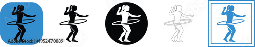 Vector graphic illustration of a woman hula hooping in various design styles and shapes