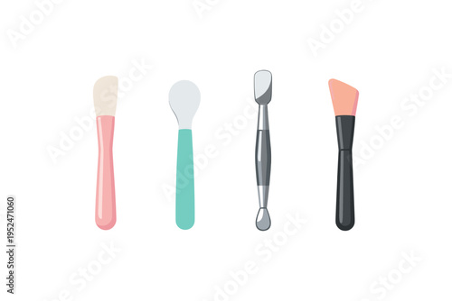 Set of four cosmetic applicators for skincare and makeup application