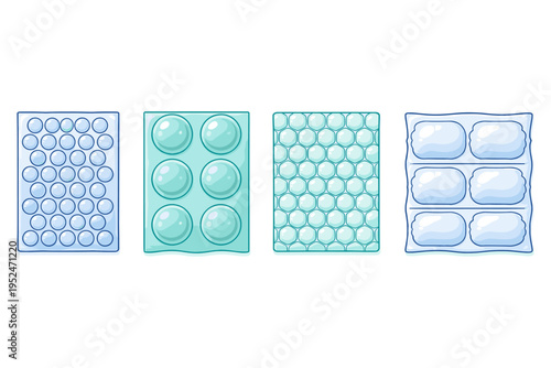 Collection of different types of bubble wrap packaging materials for protection