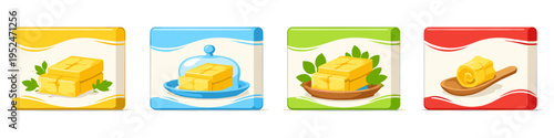 Assortment of butter packages with different designs and presentations