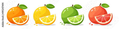 Assortment of vibrant citrus fruits including orange, lemon, lime, and grapefruit