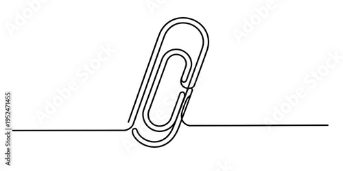 Continuous one line drawing of a metal paperclip on a white background for office supplies