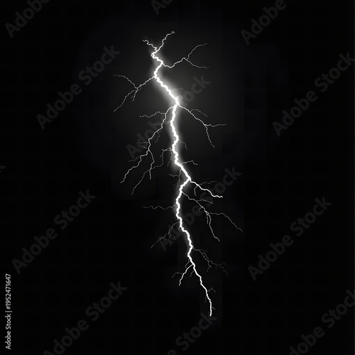 Realistic white lightning bolt isolated on dark background electric storm energy strike