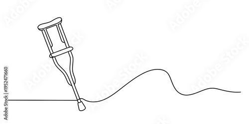 Continuous line drawing of a medical crutch for injury recovery and rehabilitation support