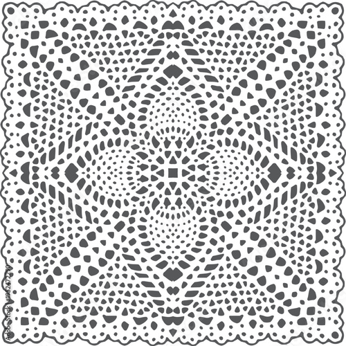 Cuadro en lienzo Intricate black and white crochet lace doily pattern with symmetrical floral mot