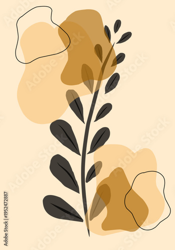 Minimalist Botanical Illustration with Abstract Shapes.