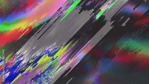 Cyberpunk style background. Diagonal neon lines, digital distortion. The modern aesthetics of glitch. Diagonal digital noise with neon rainbow colors.