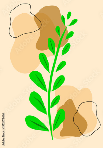 Vibrant Green Plant Stem with Lush Leaves.