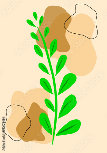 Vibrant Green Plant Stem with Lush Leaves.