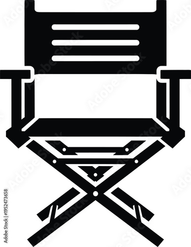 A black and white icon of a director's chair