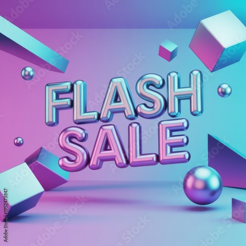 FLASH SALE Social Media Post - Metallic 3D Text, Pastel Gradient Background, Abstract Promo