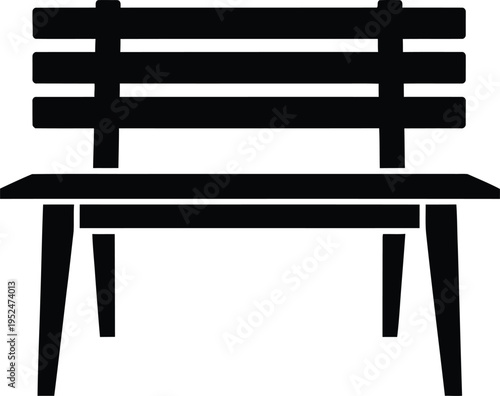 A simple black wooden bench with a slatted backrest and four legs on a white background