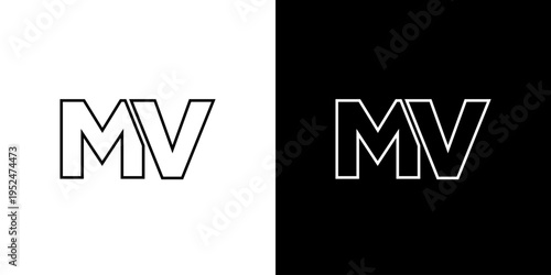 Letter M and V, MV logo design template. Minimal monogram initia