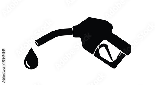 Black silhouette of a gasoline fuel nozzle with a single droplet