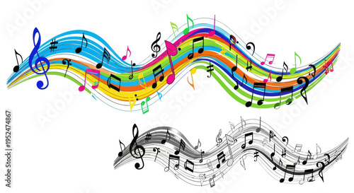 Abstract Colorful Music Notes Wave - Melody Flow & Sound Design Elements