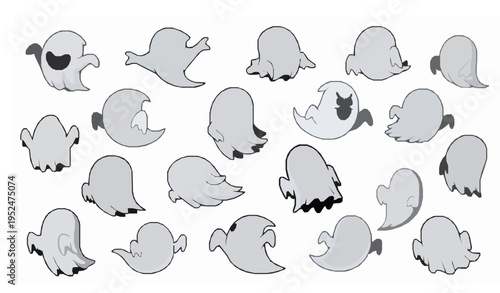 Playful cartoon ghost clipart set with expressive spooky characters halloween vector illustration collection