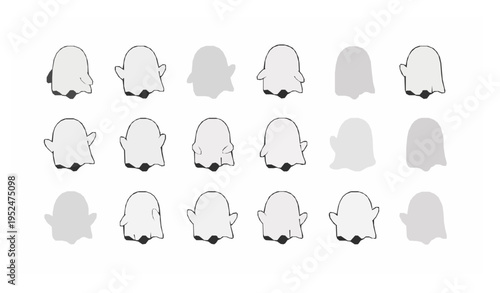 Cute cartoon ghost characters vector set with playful expressions minimal halloween clipart collection