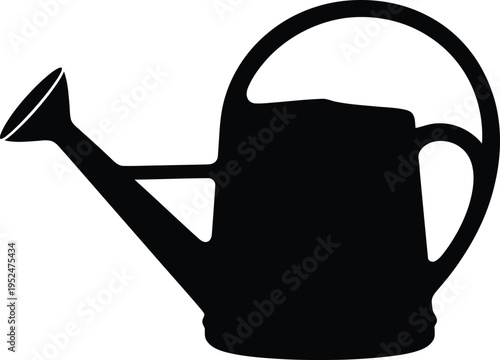 Black silhouette of a classic watering can on white background