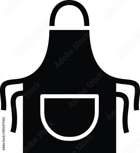Black apron icon with white accents and pocket