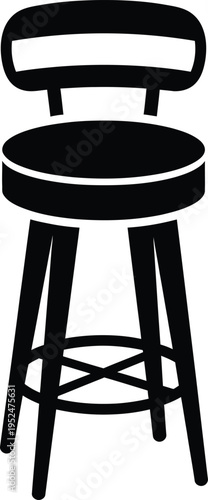 A simple black and white illustration of a bar stool with backrest
