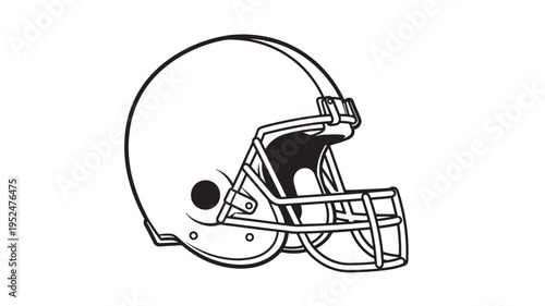 American Football Helmet Illustration- High-Quality Vector Line Art of Professional Gridiron Protective Headgear Side View, Minimalist Sports Equipment Graphic Icon for Team Branding and Design