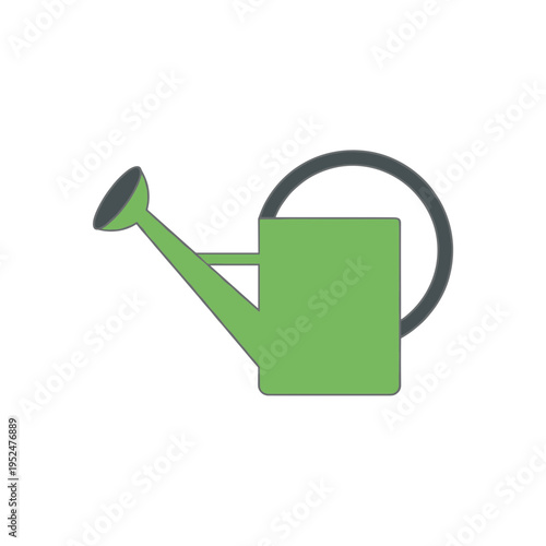 Green garden watering can flat vector illustration, simple equipment icon for gardening, horticulture, plant care, and backyard farming themes.