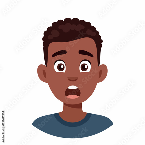 Surprised young Black man with wide eyes and open mouth