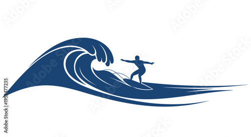 Surfer silhouette riding a powerful ocean wave graphic illustration