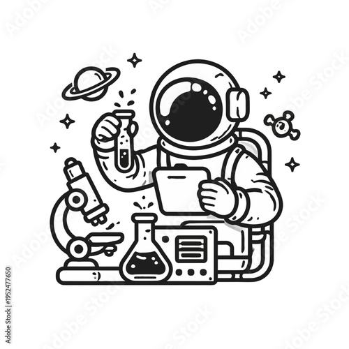 Astronaut exploring the cosmos and conducting scientific experiments in space, an illustration icon