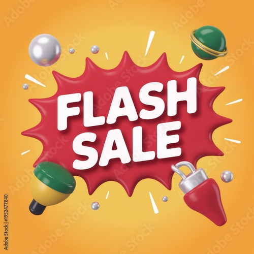 Retro 3D Flash Sale Banner – Mid-Century Atomic Pop-Art Design for Social Media & E-Commerce