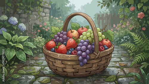 Fresh Fruit Basket Garden Harvest Healthy Food Organic Produce Summer Bounty