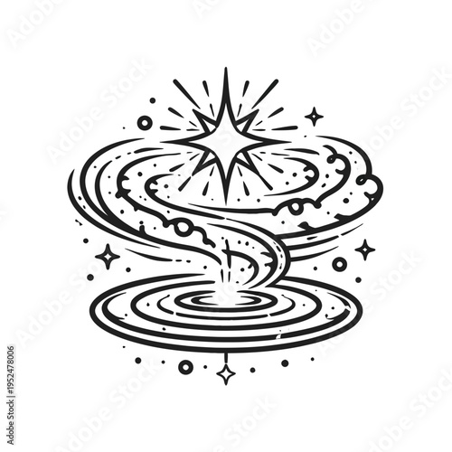 A captivating spiral galaxy icon with a bright star at its center, representing cosmic wonder and astronomical phenomena