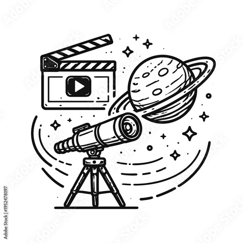 Astronomy and filmmaking icon celebrating space exploration and cinematic storytelling