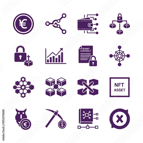 Cryptocurrency and blockchain related icons