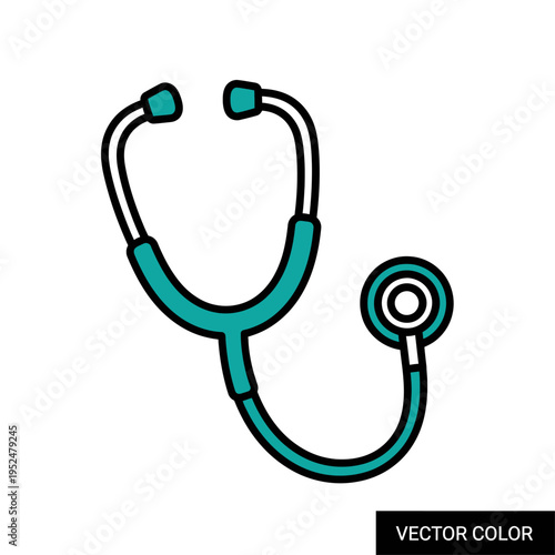 Teal colored stethoscope medical tool flat vector illustration