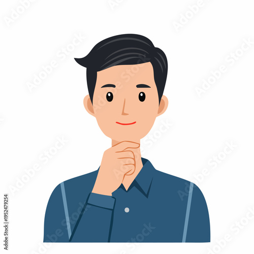 Thoughtful young man with hand on chin illustration