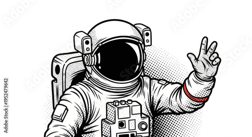 Astronaut Waving Hand, Space Exploration, Sci-Fi Illustration