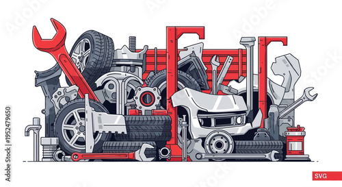 Automotive Garage Tools and Car Parts Collage - Repair and Maintenance Concept